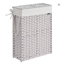 SONGMICS 55L Slim Laundry Hamper with Lid, Foldable Rattan Basket