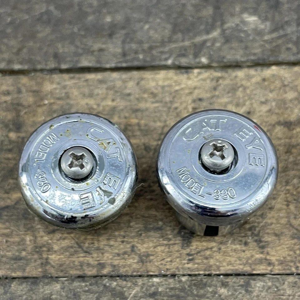 Par de tapones cromados para manillar de bicicleta Cat Eye modelo 330 vintage cromados carretera MTB Foto 3 de 4