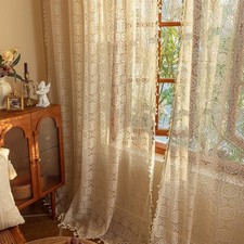 Boho Lace Curtains 84 Inches Long 2 Panels Retro 59"W x 84"L Pack of 2 Beige