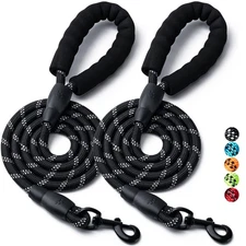 2 Pack Dog Leash 4 FT Heavy Duty Nylon Rope Padded Handle Reflective Black