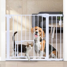 Auto Close Baby Gate with Cat Door, 29.5"-40.5" Extra Wide Dog Gate for House...
