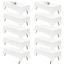 10 Pack White Tablecloths for 8FT Rectangle Tables - Washable Durable
