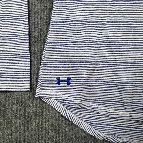 Under Armour Zinger Pullover Top Women Small White Blue Stripes Loose Curved Hem - Picture 7 of 10