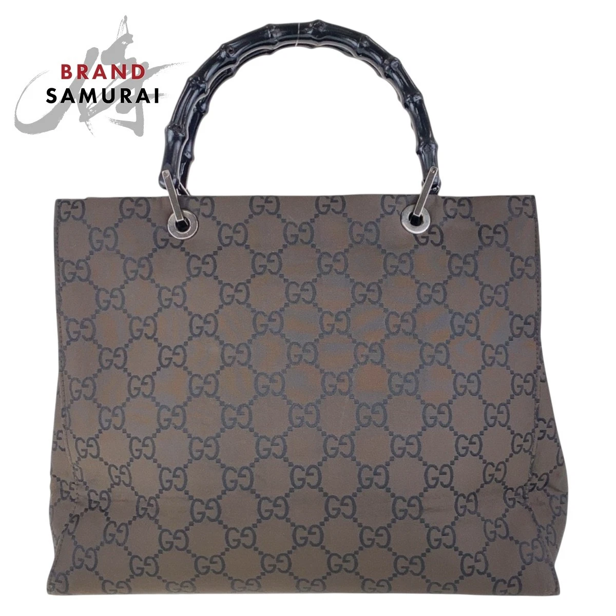 Sac à main fourre tout GUCCI bambou marron noir argent quincaillerie GG toile 002 1010 avec