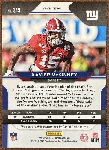 2020 Panini Prizm - #349 Xavier McKinney - Rookie Pink Prizm Autograph (RC) - Picture 3 of 4