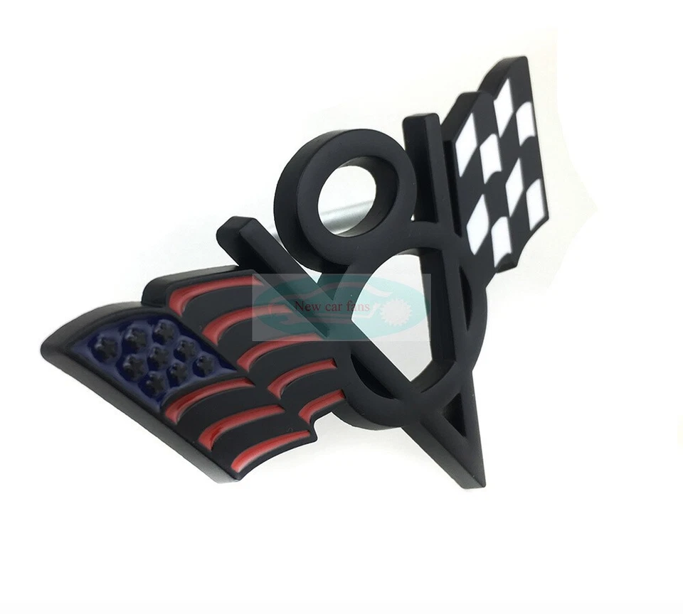 Black V8 American US USA Flag Chrome Metal Front Emblem Badge For Cadillac GMC - Image 4 of 4