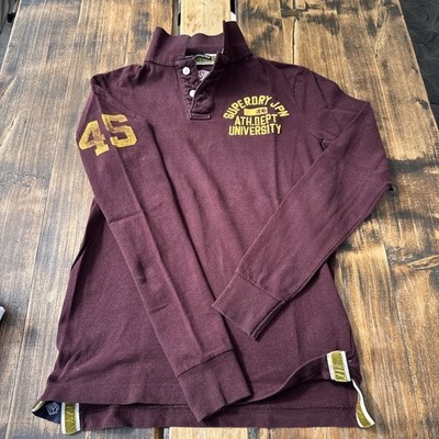 SUPERDRY Herren Poloshirt, Größe L Slim fit, Bordeauxrot, Langarm Polo Shirt