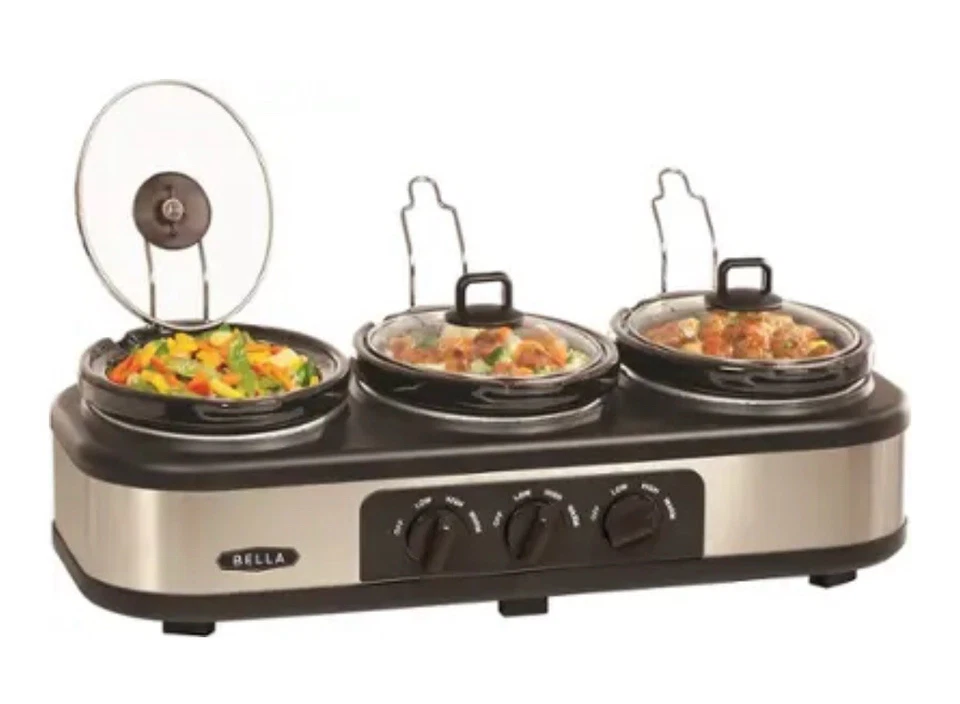 BELLA Triple Olla Lenta y Servidor Buffet 3 x 1,5 QT Gres Acero Inoxidable Foto 2 de 3