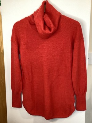 Max Studio extra feine Merinowolle Pullover Rollkragen orange UK 10 Struktur vorne