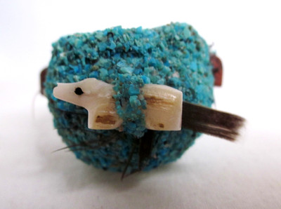 Native American Miniature Zuni Fetish (3 Bears) Pot Crushed Turquoise 1''