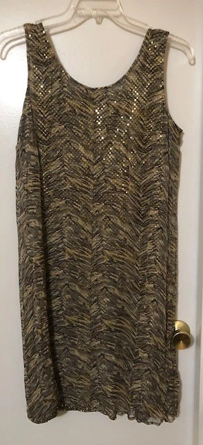 Robbie Bee Vintage Size 14 Silk Tiger Overlay Metallic Sequin Sheath Dress ~EUC~ - Image 4 of 4