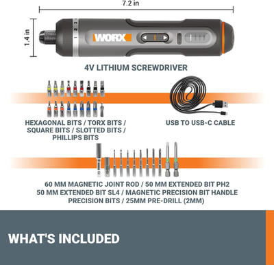 WORX 4V Lithium Screwdriver 30-Piece Accessory Kit WX242L | eBay