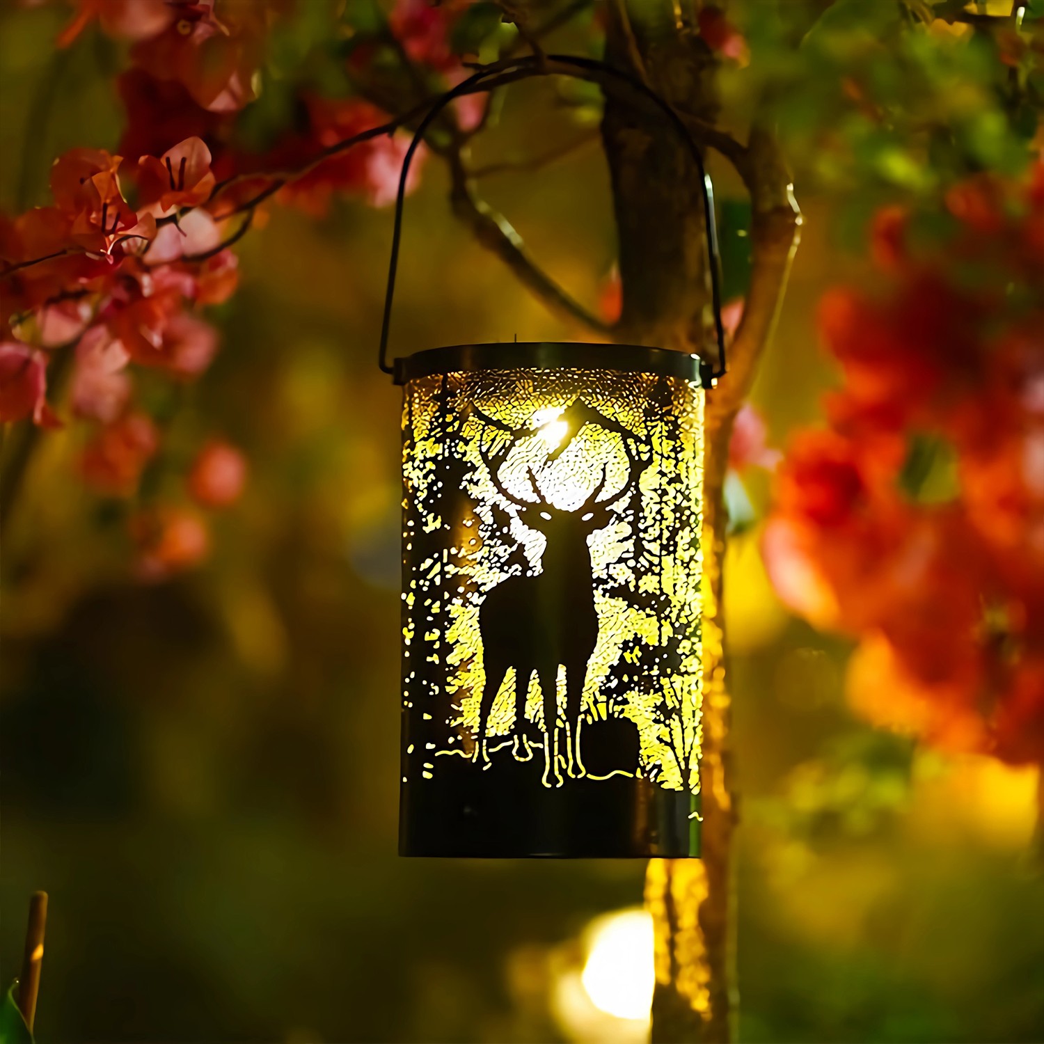 CLAONER Solar Lantern Hanging Light LED Elk Outdoor Garden Lamp Waterproof Decor