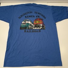 Large Vintage 90s Santa Fe Railroad T Shirt Chief BNSF Railway Blue VTG Trains