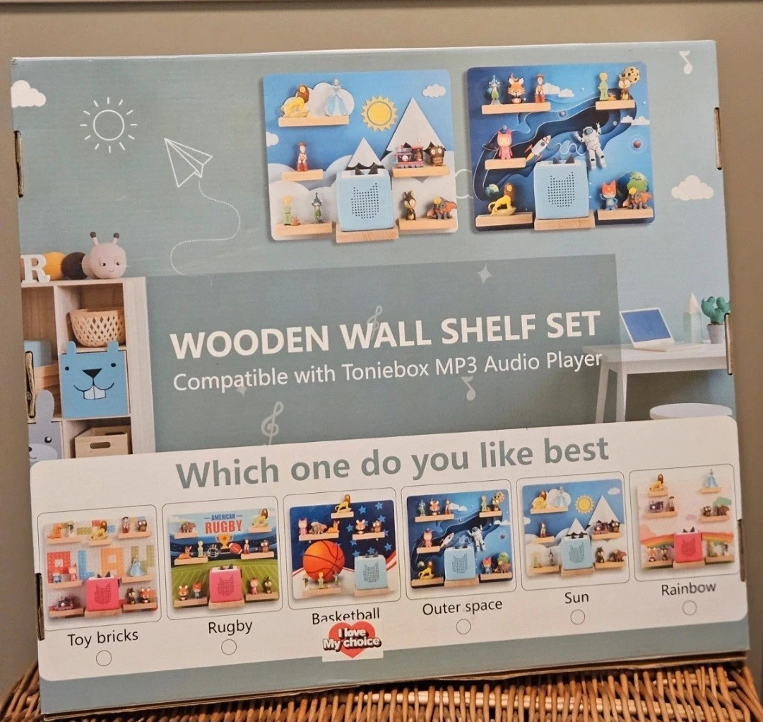 Wooden Wall Shelf Set for Toniebox – Kids' Room Storage & Display