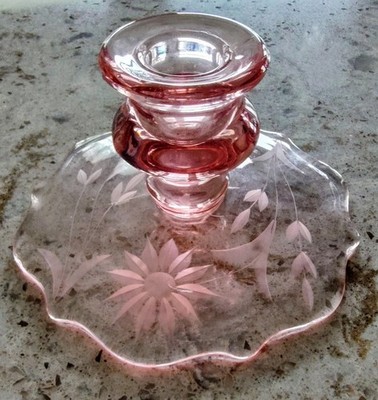RARE LANCASTER JUBILEE PINK GLASS CANDLE HOLDER EXCELLENT CONDITION 12 PEDAL