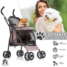 4 Wheels Foldable Pet Stroller Portable Travel Carrier Storage Skylight Basket