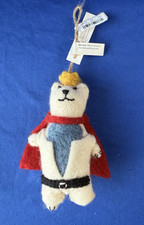 NWT Pottery Barn St Jude Superhero Bear Felt-Wool Christmas Tree Ornament, 6"