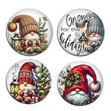 Set of 4 Whimsical Christmas Gnome for the Holidays Fridge Magnets Warm Wishes