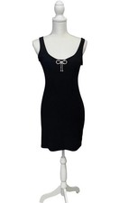 NWT VTG Bebe S Black Rhinestone Bow Mini Dress USA Made Bodycon Party Y2K Bling