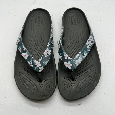Crocs Sandals Womens 6 Kadee II Gray Printed Floral Flip Flop Thong