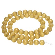 48pcs Light Yellow Cat's Eye Stone Beads 8mm Round Crystal Loose Bead