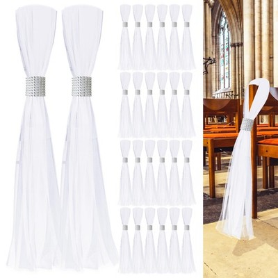 26 Sets Large White Pew Bows Tulle Wedding Aisle Chair Decorations, Extended ...
