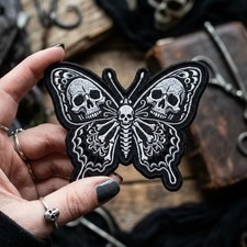 Embroidered Skull Butterfly Iron On Patch Gothic Dark Aesthetic Design