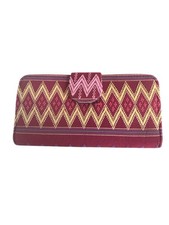 Long Wallet Fabric Woven Pattern Flap Closure Red Tones