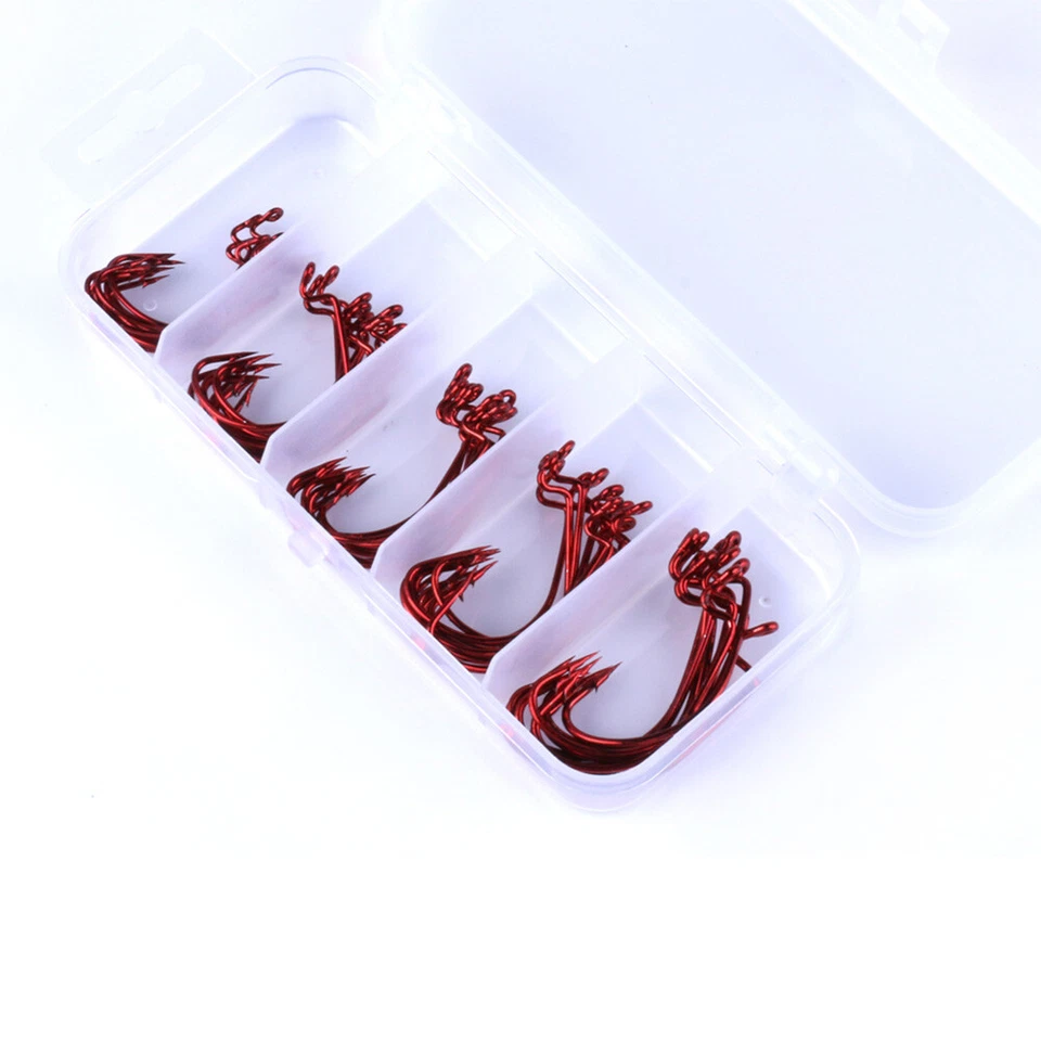 50x Ganchos/Caja de Pesca Circular Desplazado - Negro Rojo Acero Alto Carbono: Tallas #1-3/0 Foto 2 de 4