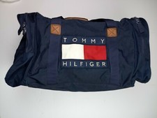Vintage 90s Tommy Hilfiger Blue 23.5x12x13 Box Flag Logo Duffle Bag
