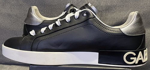 Dolce & Gabbana Portofino Black White Silver Designer Sneakers Men Sz 12 US - Picture 7 of 11