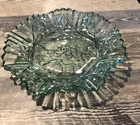 Vintage Depression Glass Green Fruit Bowl Ruffled Edges.