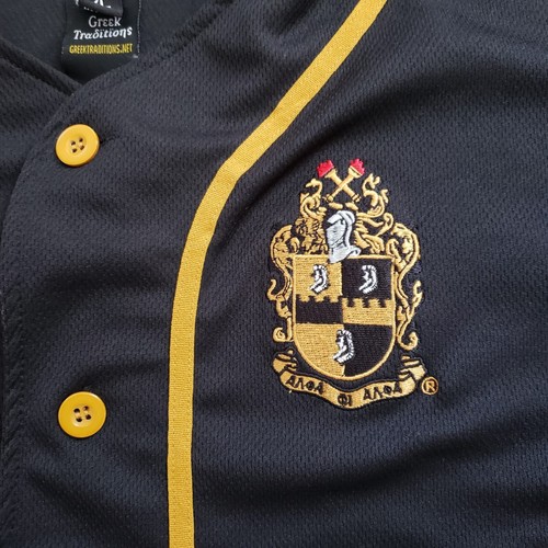 Alpha Phi Alpha Baseball Jersey Mens XL Fraternity Embroidered Black Yellow - Picture 5 of 17