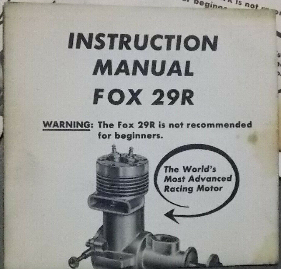 FOX Model Airplane Engine Motor Bath Tub 29R original manual Excellent Condition