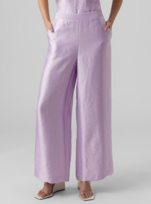 Vero Moda Damen Hose Lila Medium Wide Leg Baggy Pants Satin Vmhall