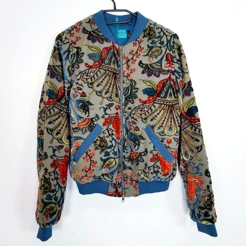 KAS Designs XS New Ashlyn Velvet Green Multicolor Bomber Jacket - Picture 3 of 12