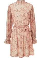 Kleid aus Mesh mit Knopf-Verschluss Gr 44/46 Pfirsich Langarm Freizeitkleid Neu*