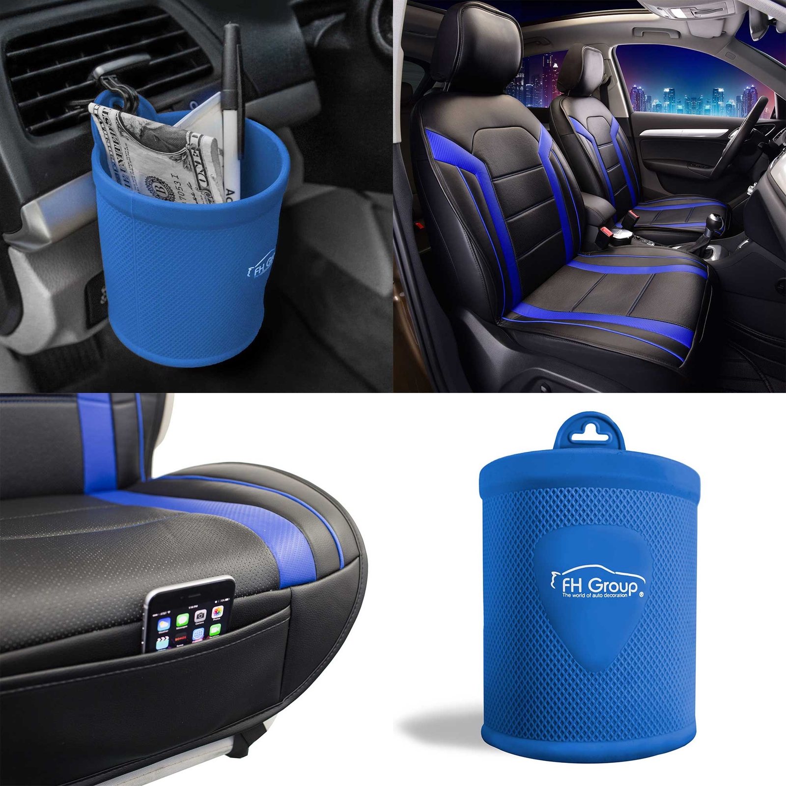 FH Group Universal Fit Faux Leather Front Seat Covers Cushion w/ Cup Holder