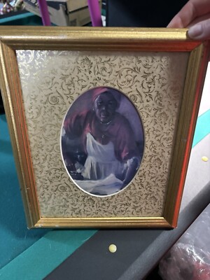 Vintage 1975 Print Woman Ironing With  Wooden Frame Gold Trim 8x10