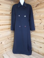 Womens Mansfield Vintage Long Overcoat Wool/cashmere Dark Blue Button Up Size 12