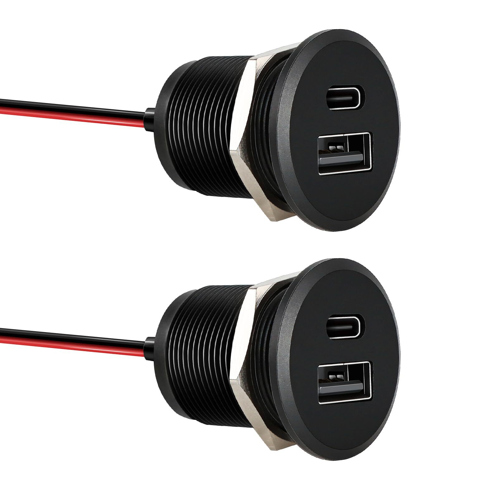 12V 24V Dual USB Type A and C Fast Charging Socket 2 Pack