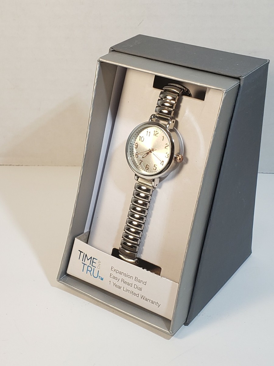 Time & Tru TM FMDOTT032 Easy Read Silver Expanion Band Wrist Watch