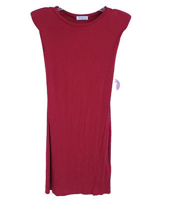 Full Circle Trends Dress Womens L Red Midi Boat Neck Padded Shoulders Boho Dress