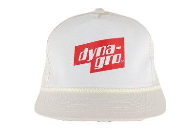 Vintage 90s Dynagro Seed Spell Out Roped Snapback Hat Cap White Distressed