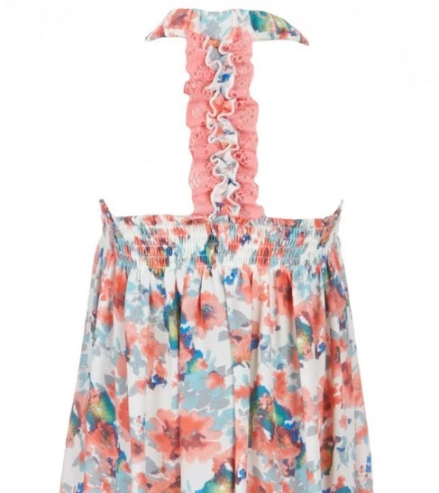 Vestido Bonnie Jean Niña Grande Encaje Superpuesto Floral Espalda Abierta Alto-Bajo-Talla-14-Coral Foto 3 de 4