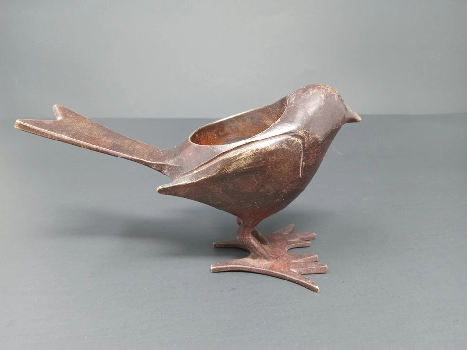 "Soporte de luz de té para pájaros de hierro fundido de metal color marrón cobre - 3,75"" de alto" Foto 2 de 4