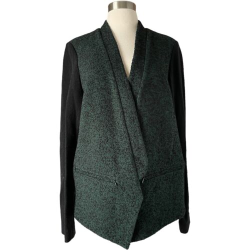 Tibi Open Front Sweater Blazer Size 8 Green Black Wool Tweed