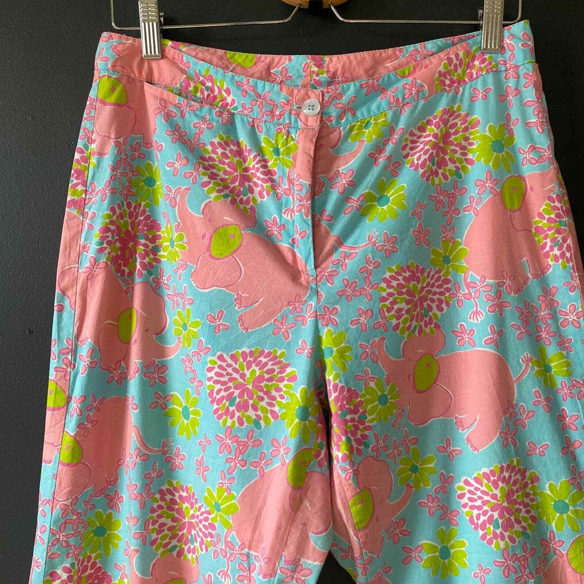 Lilly Pulitzer White Label Blue Pink Elephant Floral Print Pants  display picture 1