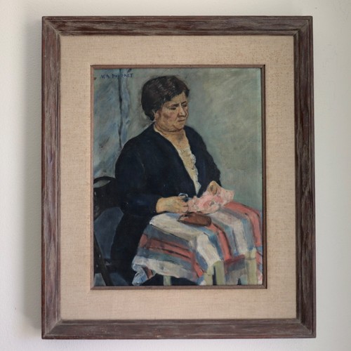 Vtg Impressionist Painting Woman Sewing Signed Mystery Artist Early California - Picture 20 of 24